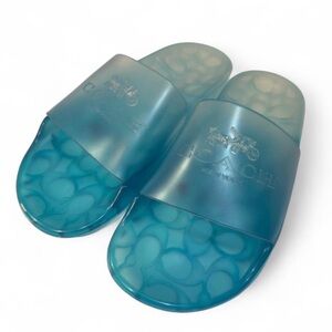 Coach Blue Translucent Logo Slide Sandals